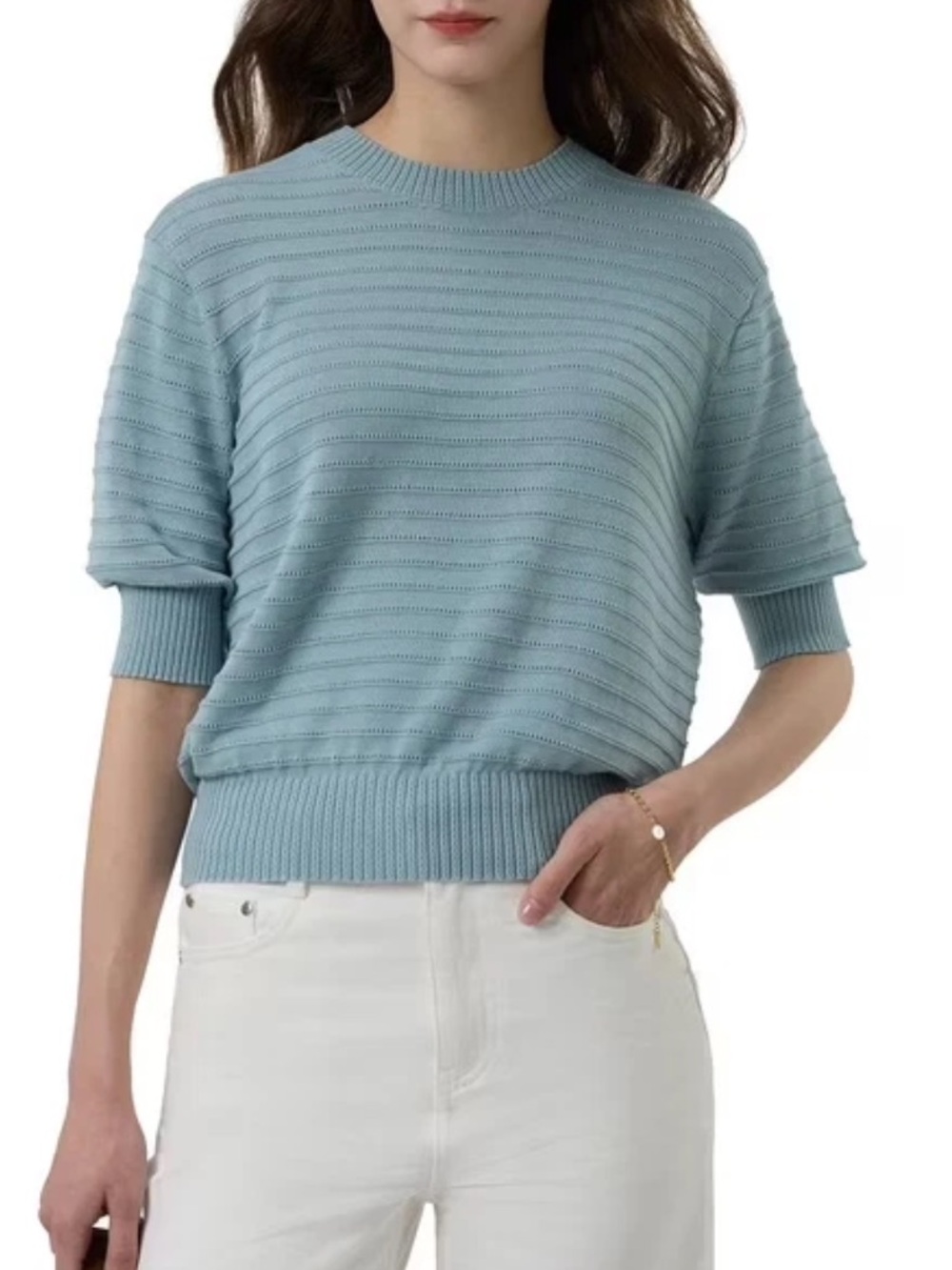 Frye Cotton Short Sleeve Ribbed Knit Sweater Top XL